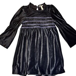 Matilda Jane "Bonnie" Black Velvet Party Dress Ruffle Neck Youth 10
